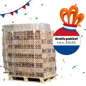2 hele pallets houtbriketten naar keuze + gratis Koningsdagpakket t.w.v. €61,50